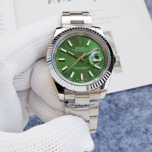 41mm Stainless Steel Green Dial Three-Link Bracelet - Luxury Watch