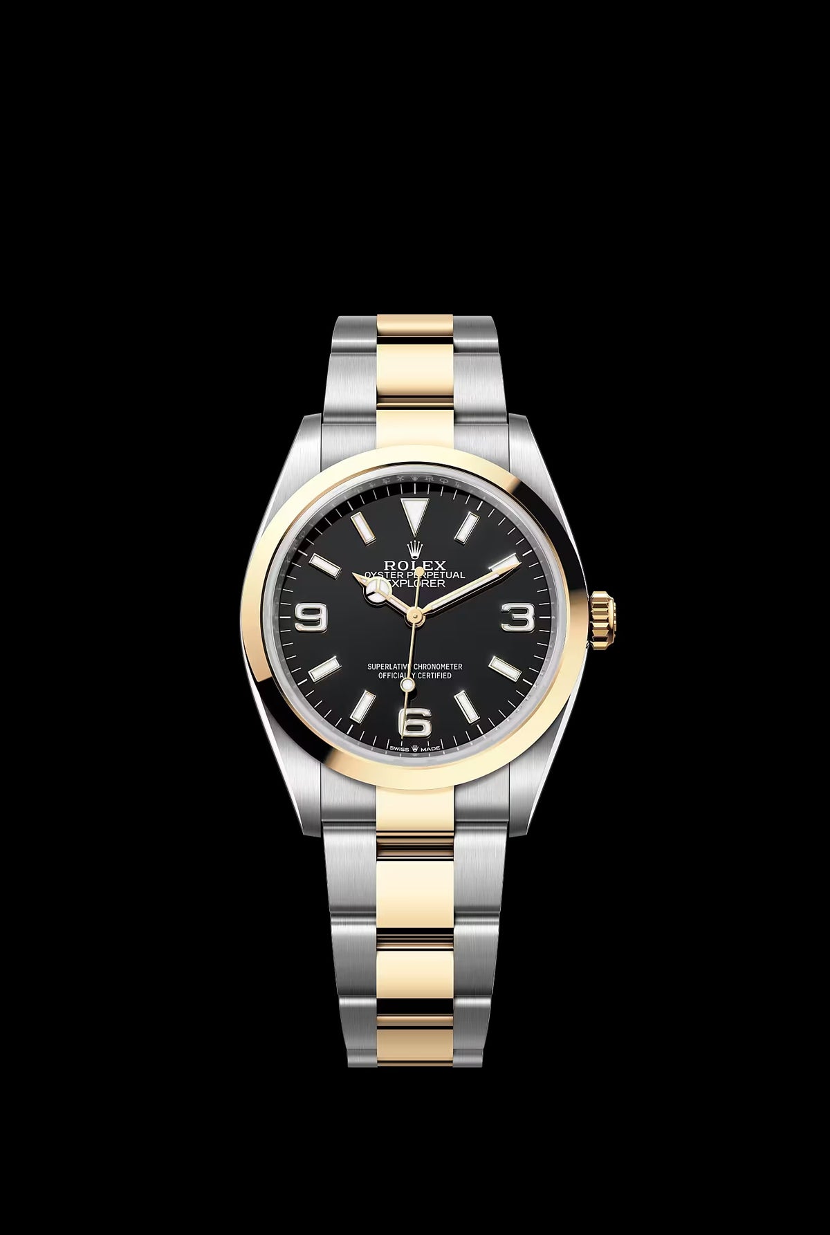 36mm Stainless Steel Two Tone Three-Link Bracelet black Dial- Luxury Watch