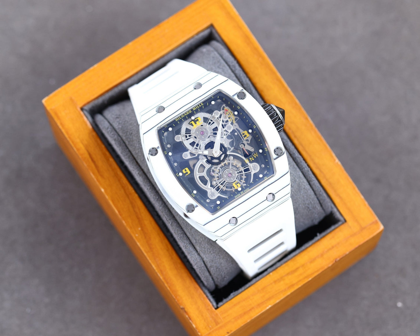 Carbon Sports Watch White Rubber Black Dial- Luxury Watch