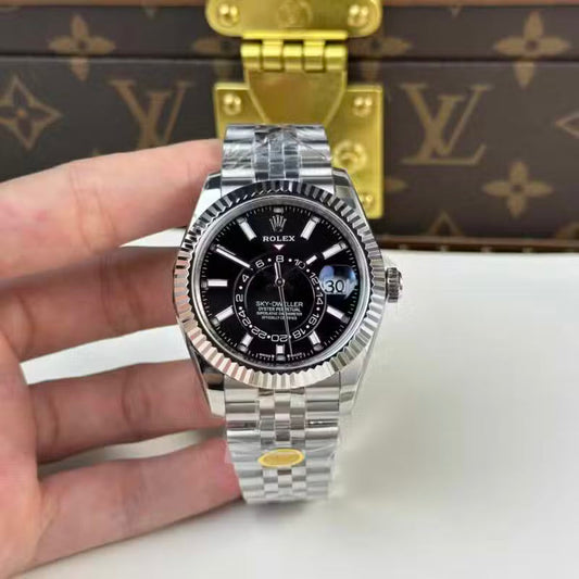 Global Watch Stainless Steel Multi Link Black Dial