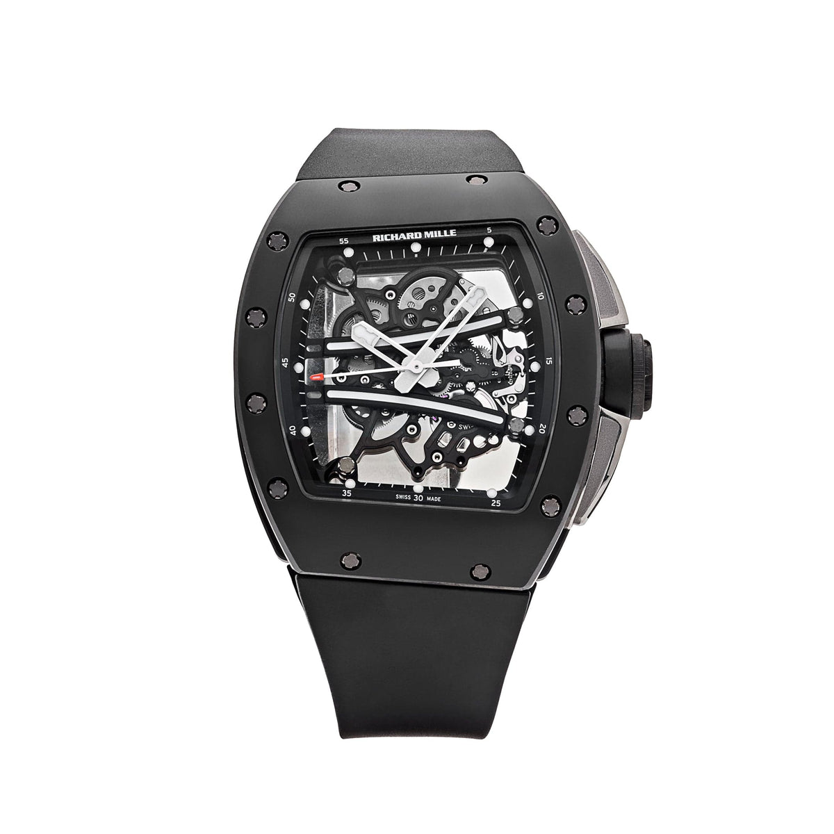 Carbon Sports Watch Black Rubber Open Work Black Dial
