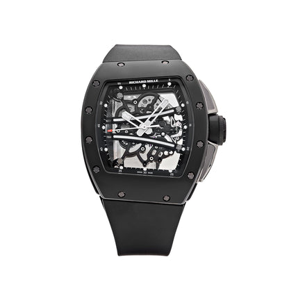 Carbon Sports Watch Black Rubber Open Work Black Dial