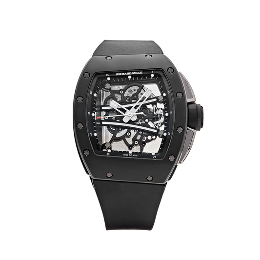 Carbon Sports Watch Black Rubber Open Work Black Dial