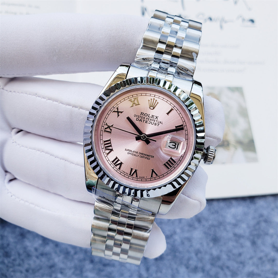 Ladies 28mm Fluted Stainless Steel (Pink Dial) - Luxury Watch