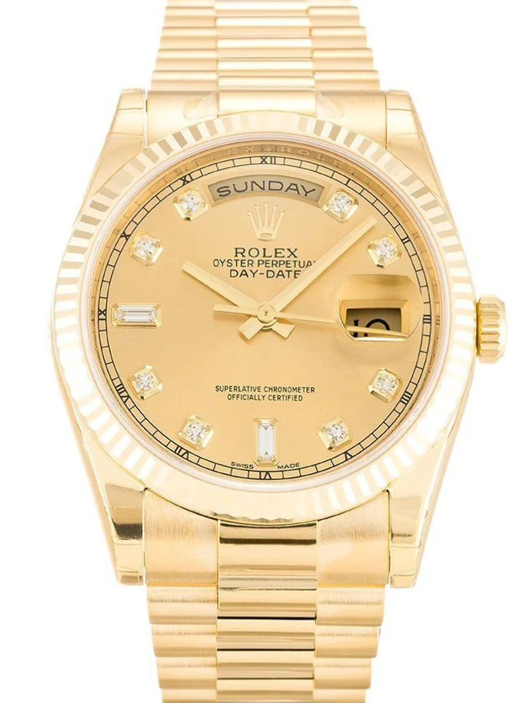 Yellow Gold Day Week Champagne Diamond Dial - Luxury Watch