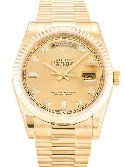 Yellow Gold Day Week Champagne Diamond Dial - Luxury Watch
