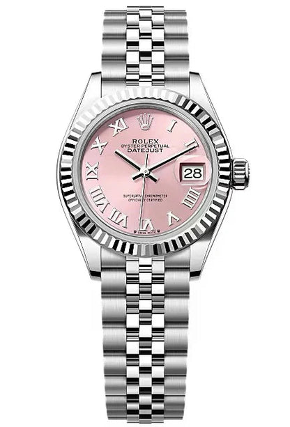 Womens Watches 28mm Fluted Stainless Steel Pink Dial