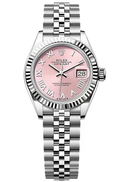 Womens Watches 28mm Fluted Stainless Steel Pink Dial