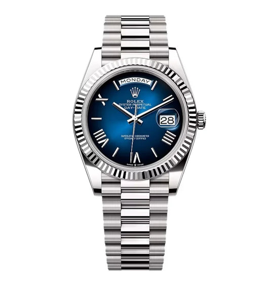 Day Week 40mm Stainless Steel Blue gradient fade Roman Dial - Luxury Watch