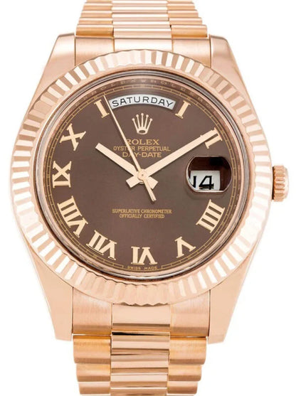 Everose Gold Day Week Chocolate Roman Numerals Dial - Luxury Watch