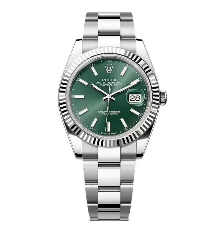 41mm Stainless Steel Green Dial Three-Link Bracelet - Luxury Watch
