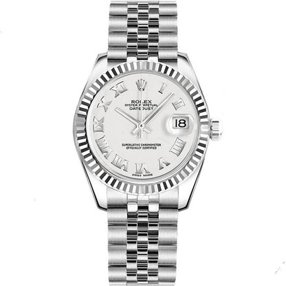 Ladies 28mm Stainless Steel (White Roman Numeral Dial) – Luxury Watch