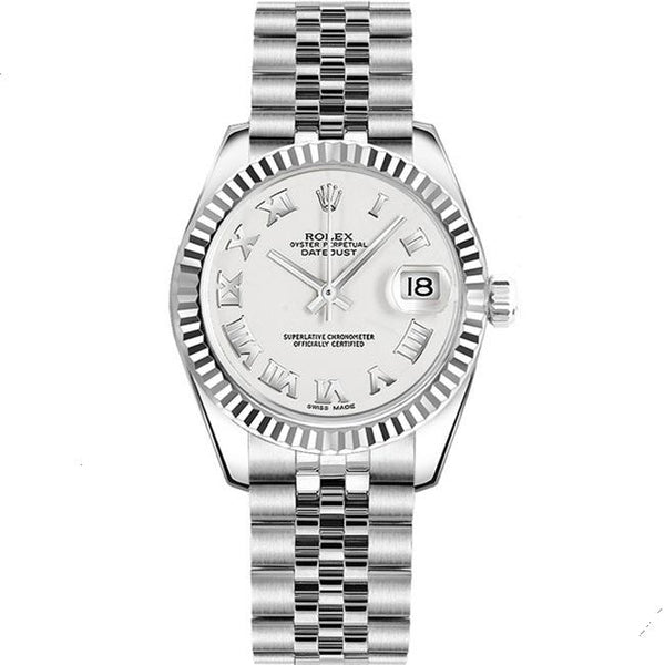 Ladies 28mm Stainless Steel (White Roman Numeral Dial) – Luxury Watch