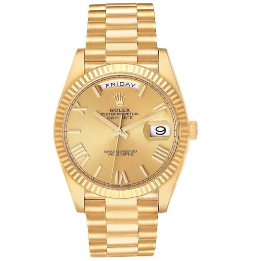 Yellow Gold Day Week Champagne Roman Numerals Dial - Luxury Watch