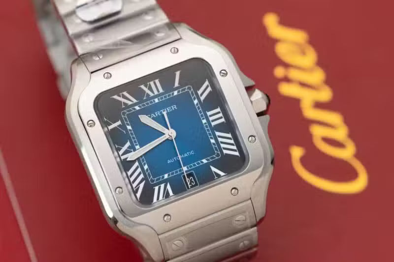 Square Watch Large Stainless Steel Blue Dial
