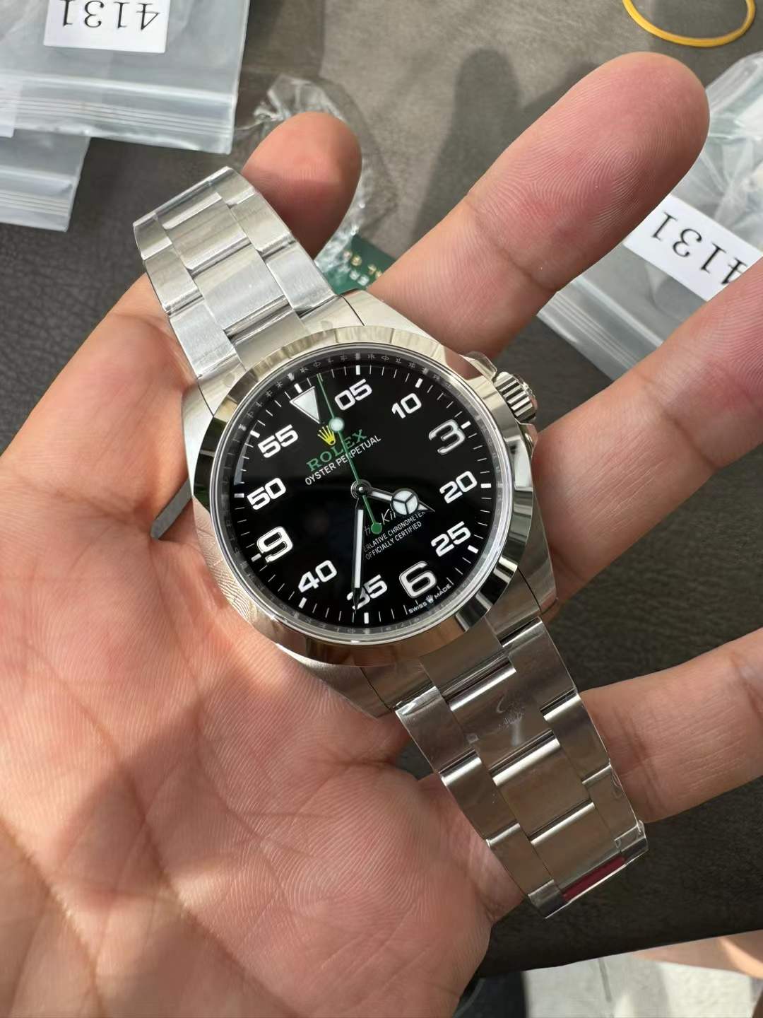 41mm Stainless Steel Three-Link Bracelet black Green Dial- Luxury Watch