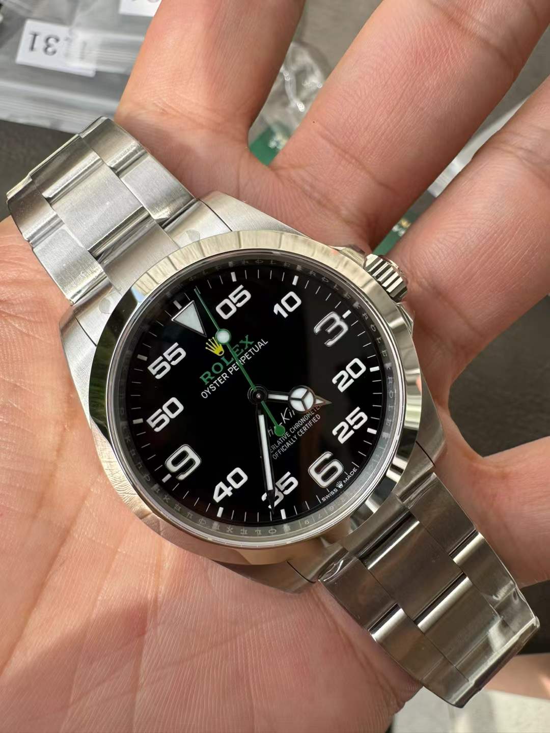 41mm Stainless Steel Three-Link Bracelet black Green Dial- Luxury Watch