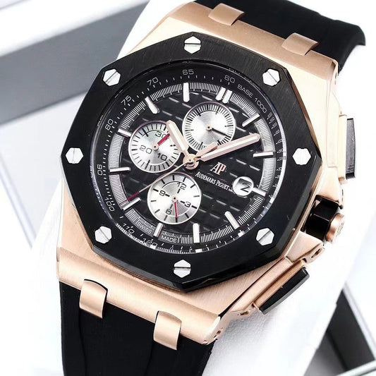 44mm Sport Watch Black Bronze Rubber Strap Black Dial- Luxury Watch