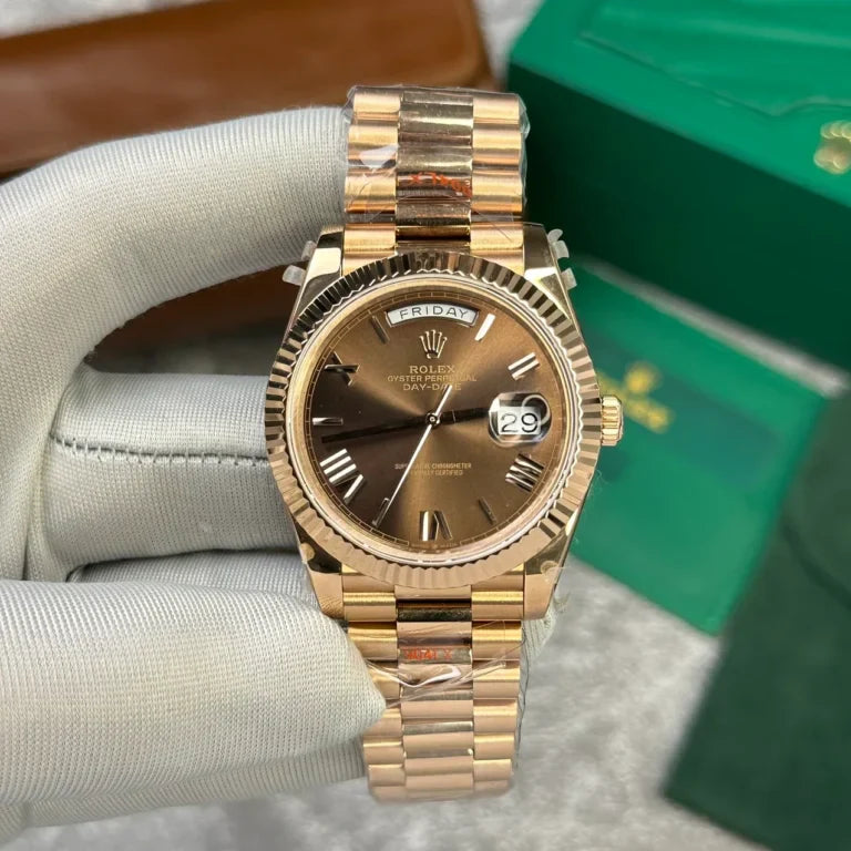 Everose Gold Day Week Chocolate Roman Numerals Dial - Luxury Watch