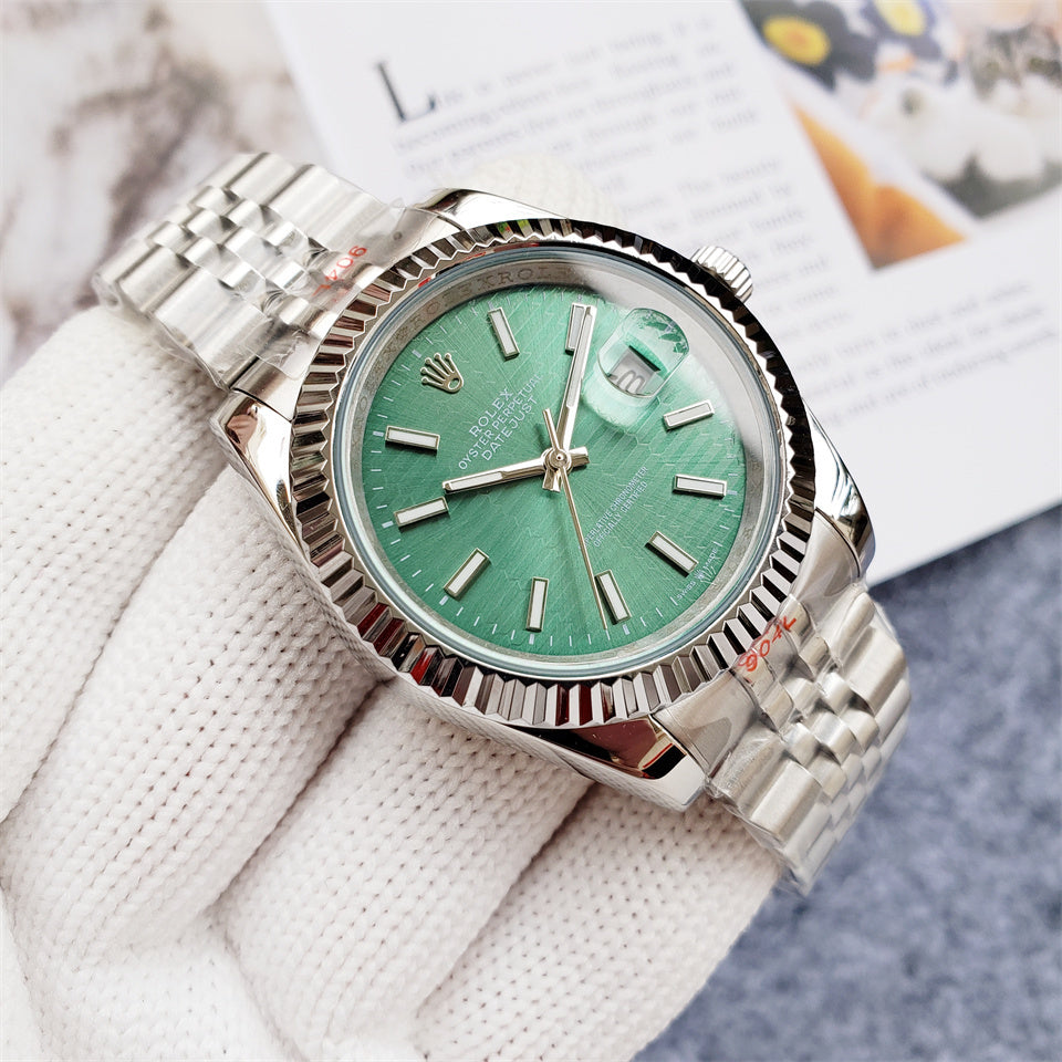 Ladies 28mm Fluted Stainless Steel (Green Dial) - Luxury Watch