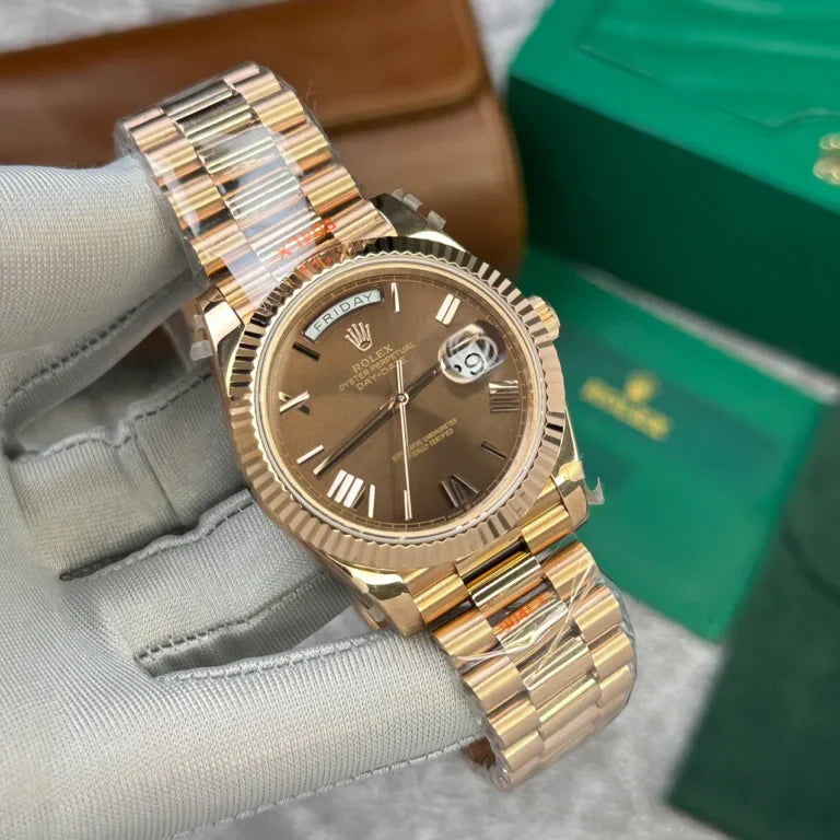 Everose Gold Day Week Chocolate Roman Numerals Dial - Luxury Watch