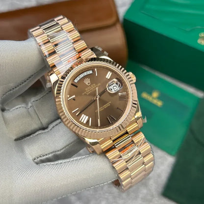 Everose Gold Day Week Chocolate Roman Numerals Dial - Luxury Watch