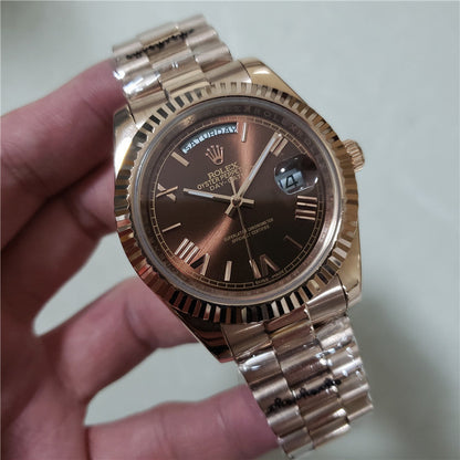Everose Gold Day Week Chocolate Roman Numerals Dial - Luxury Watch