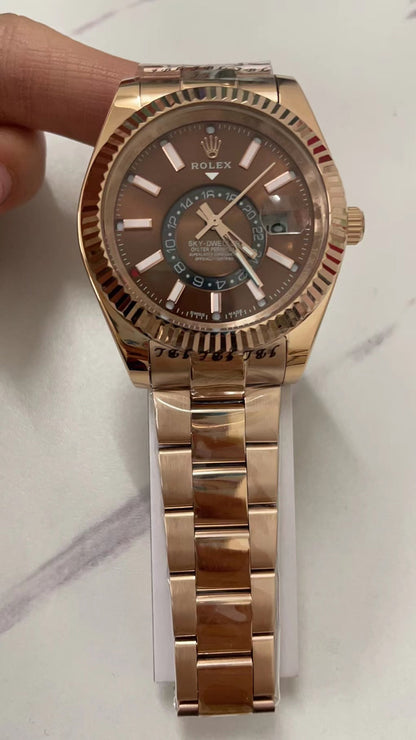 Rose Gold Three-Link Bracelet (Chocolate Dial) - Luxury Watch
