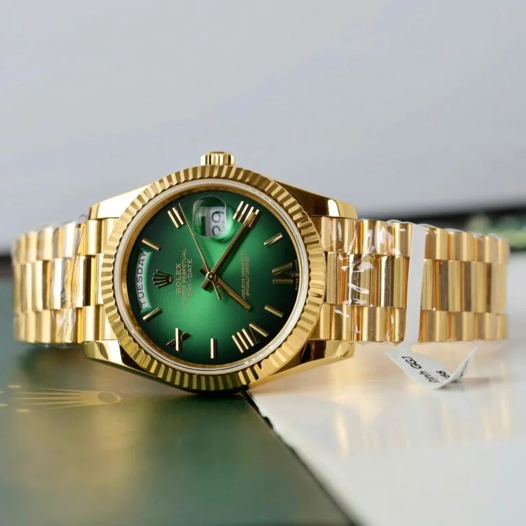 Day Week 40 Yellow Gold Green gradient fade Dial - Luxury Watch