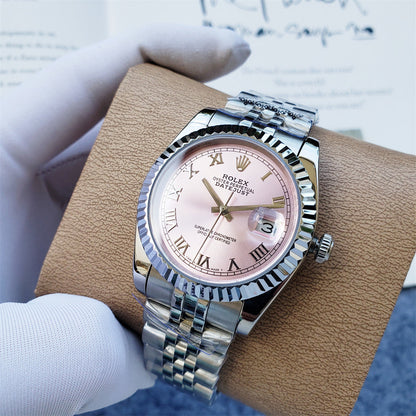 Ladies 28mm Fluted Stainless Steel (Pink Dial) - Luxury Watch