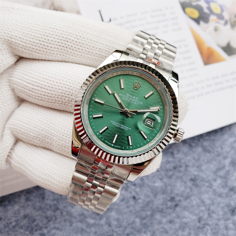 Ladies 28mm Fluted Stainless Steel (Green Dial) - Luxury Watch