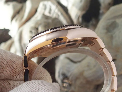 Rose Gold Three-Link Bracelet (Chocolate Dial) - Luxury Watch