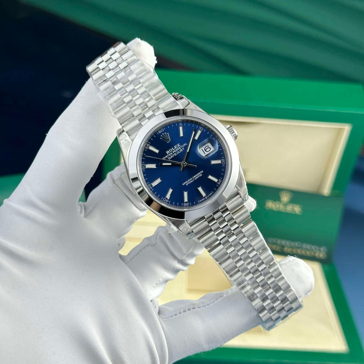 41mm Stainless Steel Multi Link Steel Blue Dial