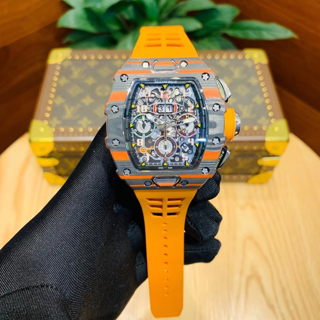 Carbon Sports Watch Rubber Orange and Black Dial- Luxury Watch