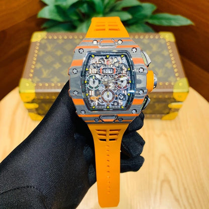 Carbon Sports Watch Rubber Orange and Black Dial- Luxury Watch