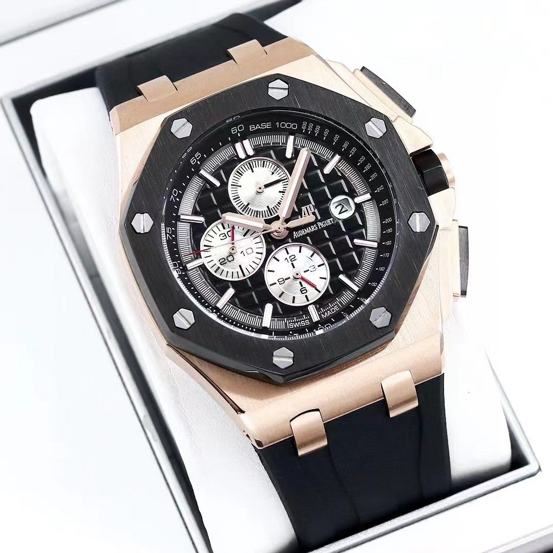 44mm Sport Watch Black Bronze Rubber Strap Black Dial- Luxury Watch