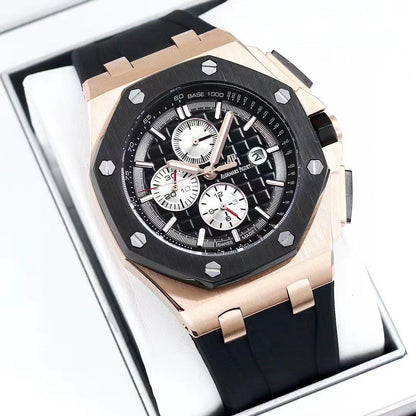 44mm Sport Watch Black Bronze Rubber Strap Black Dial- Luxury Watch