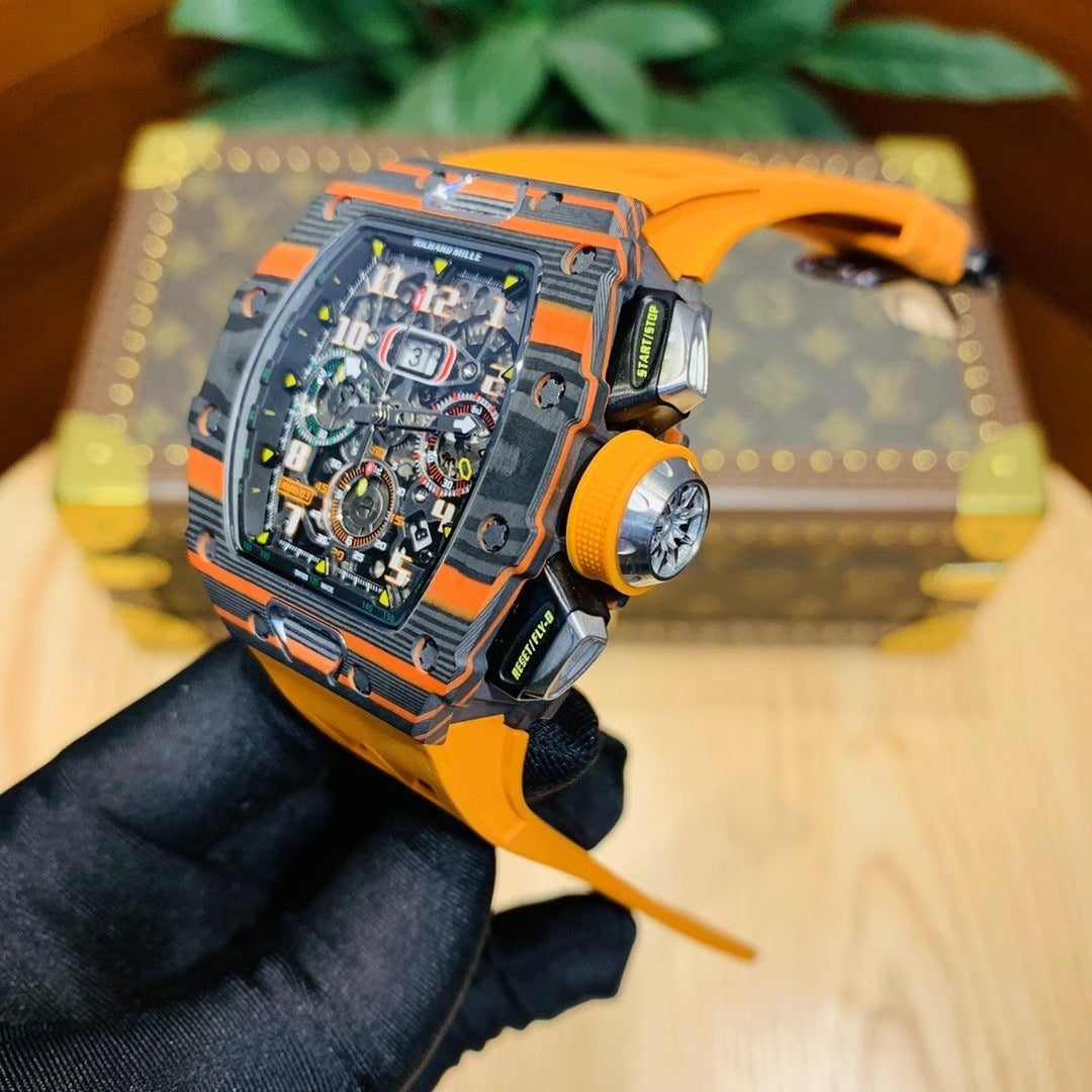 Carbon Sports Watch Rubber Orange and Black Dial- Luxury Watch