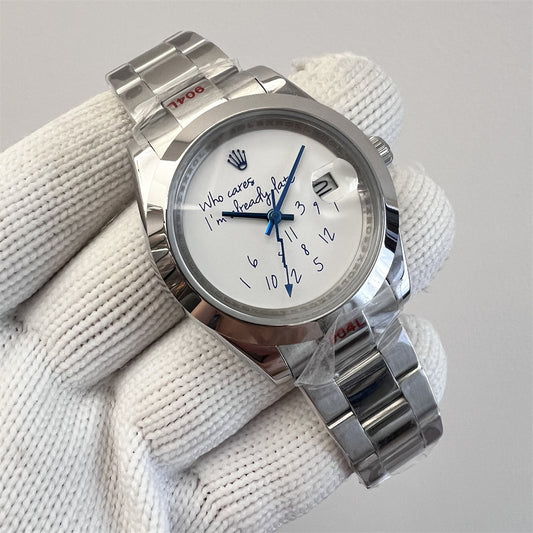 41mm Stainless Steel Multi-Link Bracelet White and Blue Dial- Luxury Watch
