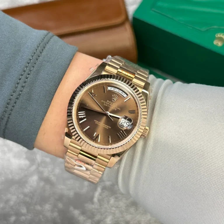 Everose Gold Day Week Chocolate Roman Numerals Dial - Luxury Watch