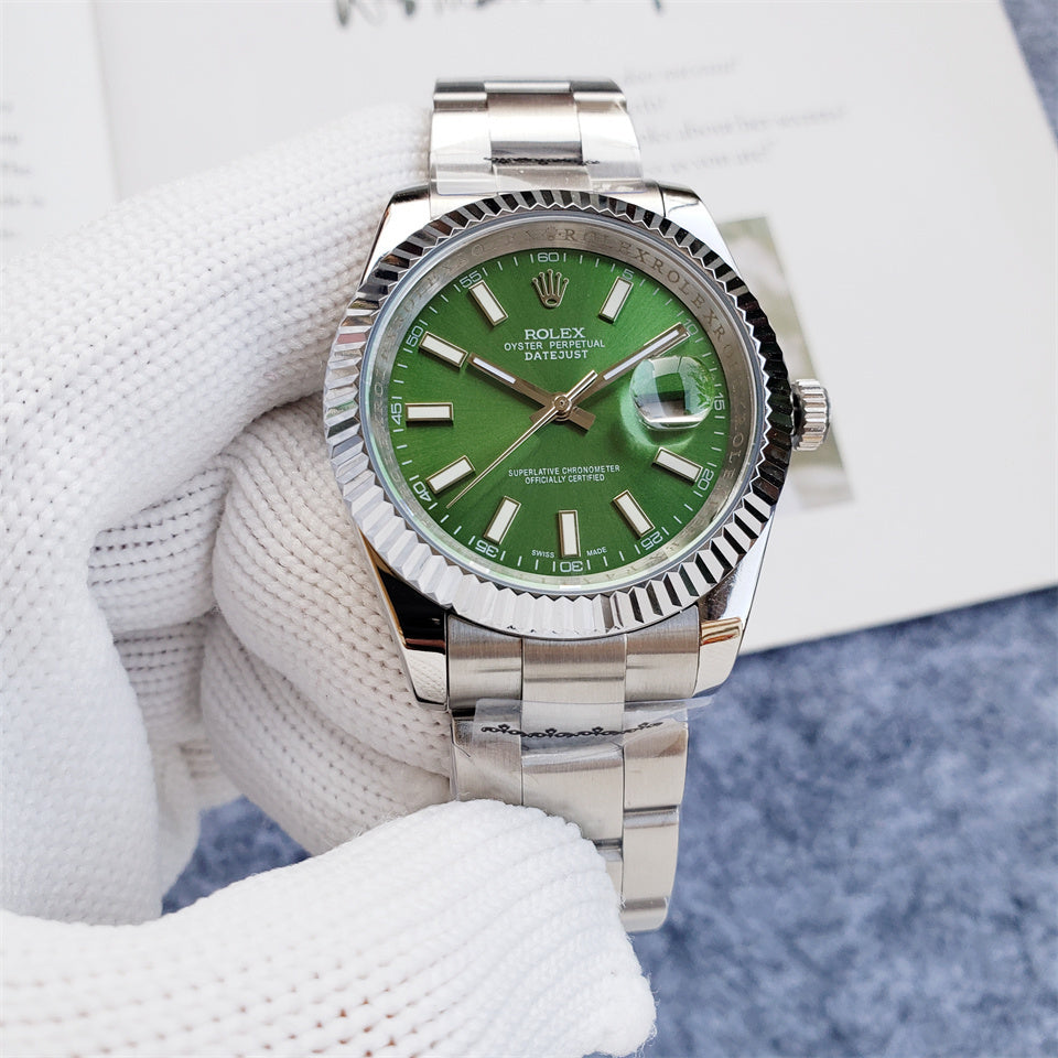 41mm Stainless Steel Green Dial Three-Link Bracelet - Luxury Watch