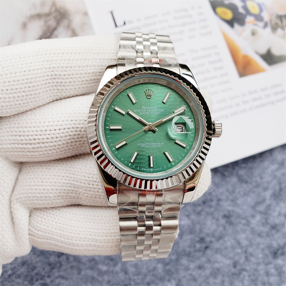 Ladies 28mm Fluted Stainless Steel (Green Dial) - Luxury Watch
