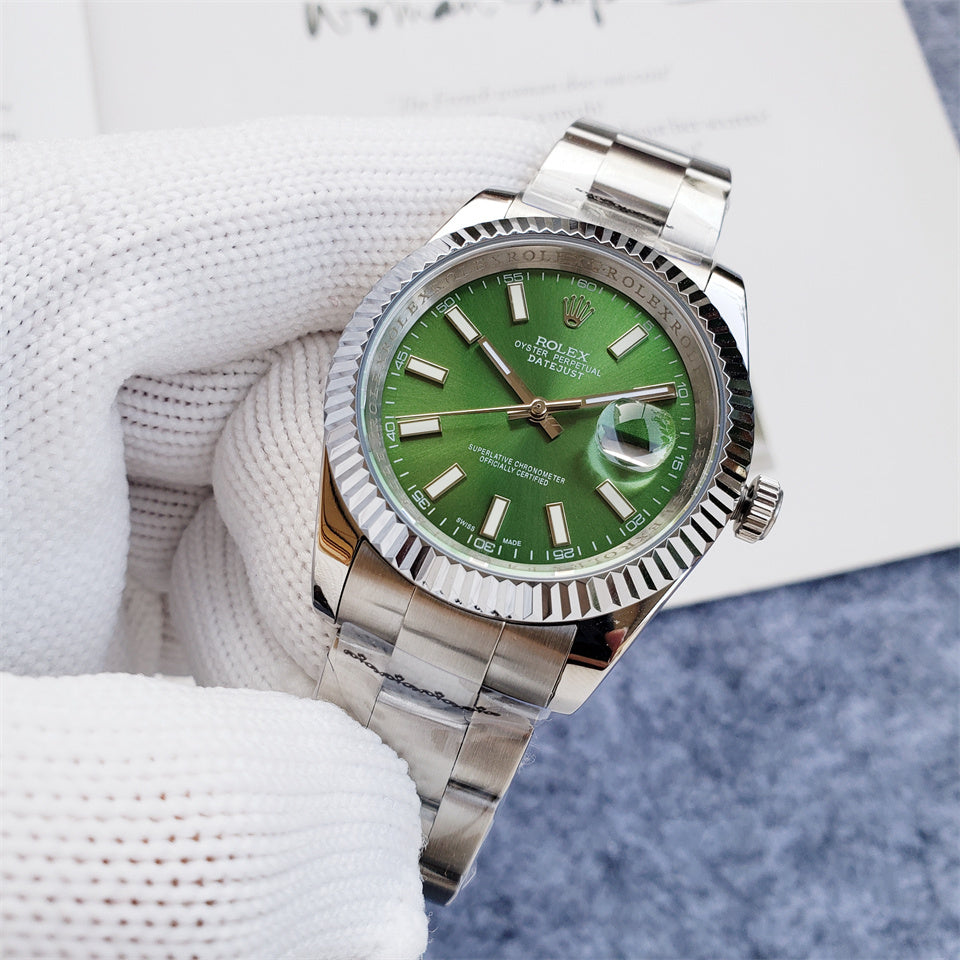 41mm Stainless Steel Green Dial Three-Link Bracelet - Luxury Watch