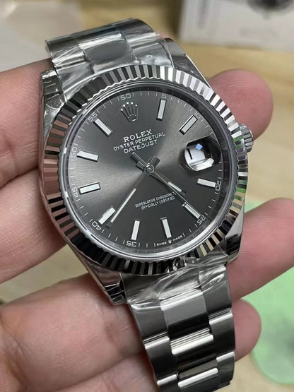 41mm Stainless Steel Three-Link Bracelet black Gray Dial- Luxury Watch