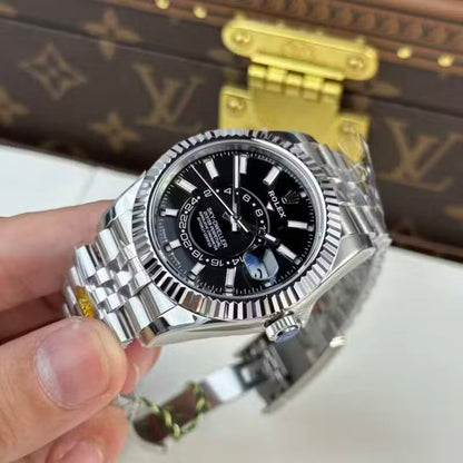 Global Watch Stainless Steel Multi Link Black Dial