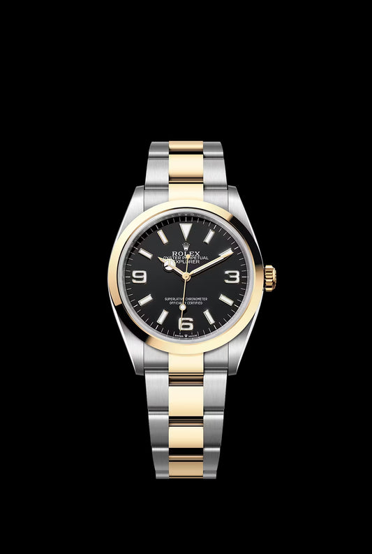 36mm Stainless Steel Two Tone Three-Link Bracelet black Dial- Luxury Watch