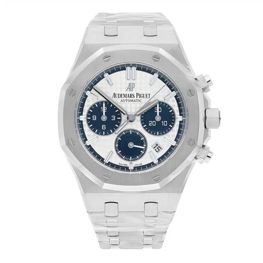 Octagon Chronograph Stainless Steel (White and Blue Dial) - Luxury Watch