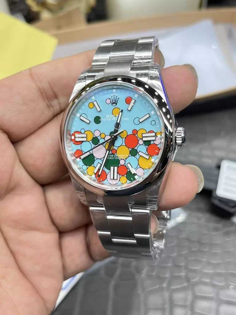 41mm Stainless Steel Three-Link Bracelet Baby Blue Dial- Luxury Watch
