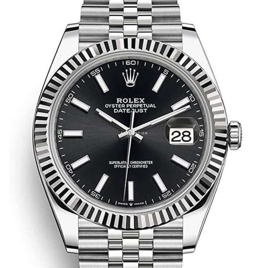 41mm Stainless Multi-Link Steel Black Stick Dial - Luxury Watch