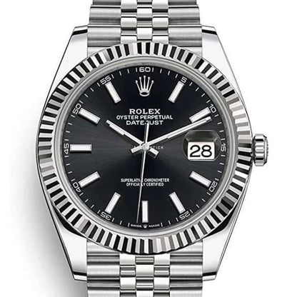 41mm Stainless Multi-Link Steel Black Stick Dial - Luxury Watch